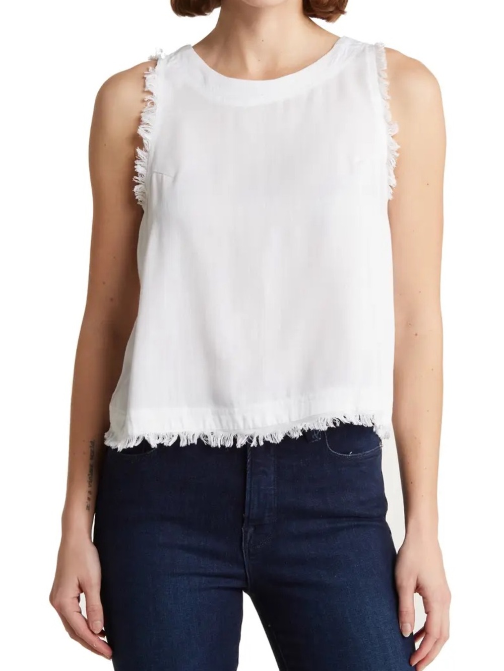 Thread & Supply White Fringe-Trim Sleeveless Top